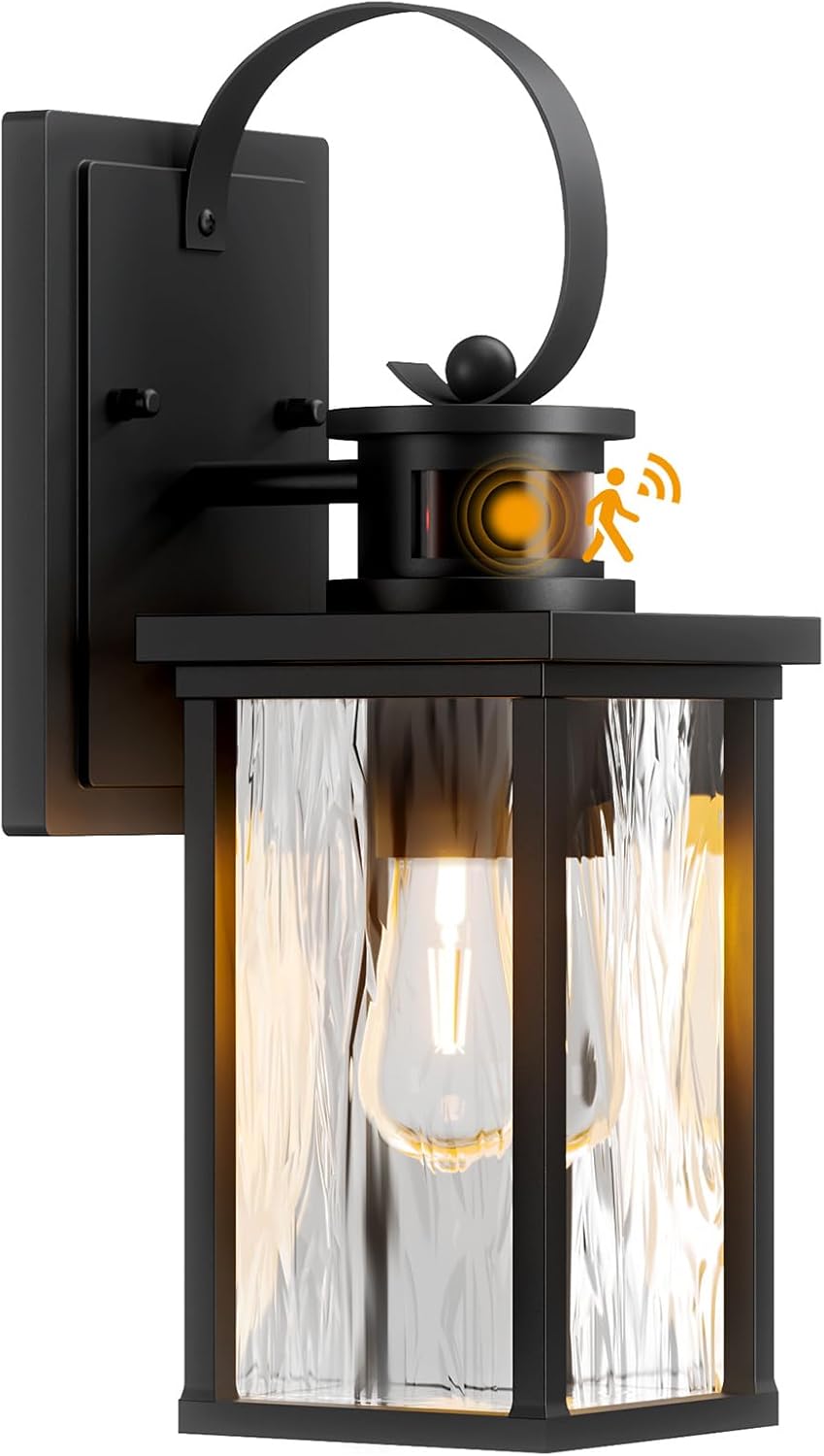 Motion Sensor Outdoor Lights - 220° 40ft Detection Black Wall Lights, Dusk to Dawn & 3 Modes, IP65 Waterproof Exterior Lighting for House Porch Patio