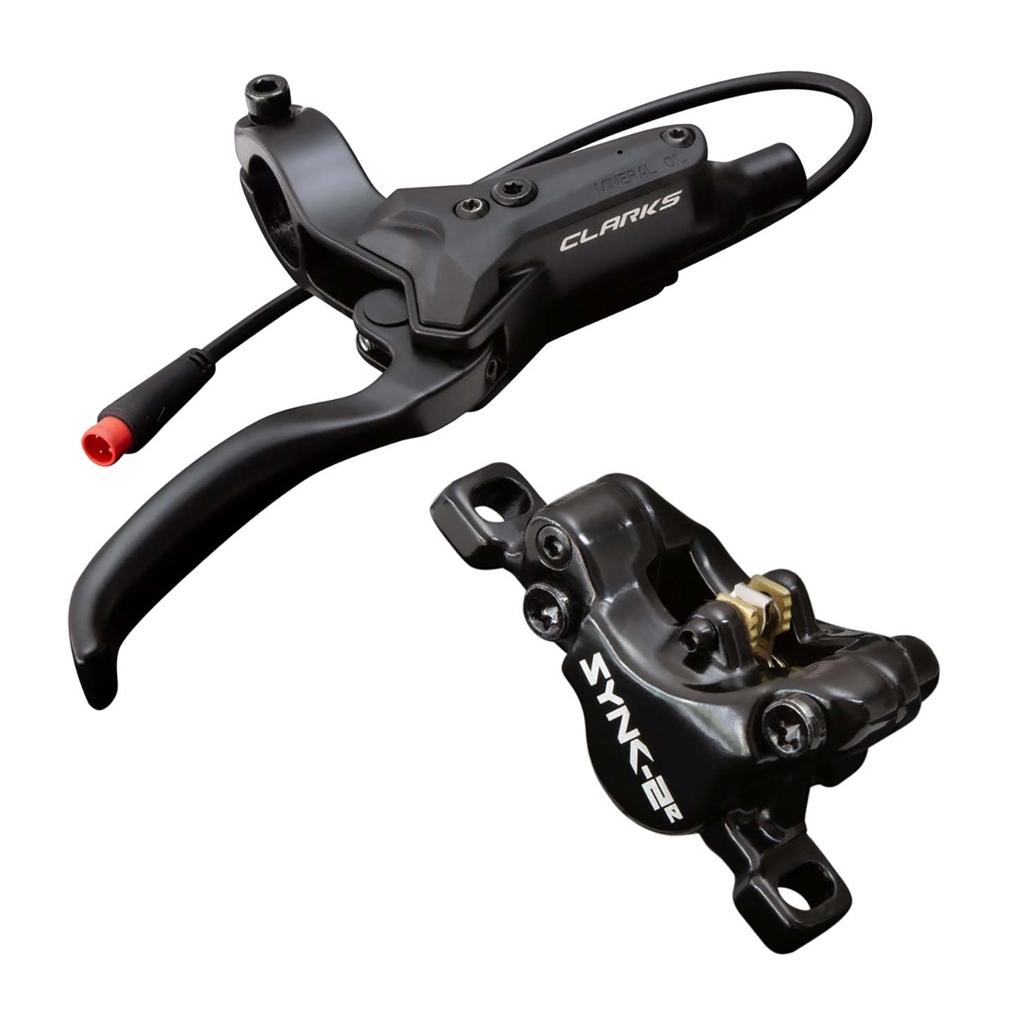Clarks Cycle Systems Sync-2E E-Bike Front & Rear Hydraulic Disc Brake Set with Motor Shut-Off, Including Rotors, Olive, IS Mounts, 180/160mm