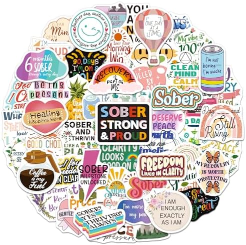 200 PCS Sober Stickers, Positive Sobriety Stickers for Women Men Adults Teens, Vinyl Sober Decals for Laptop Water Bottle Planner Luggage