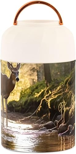 Forest Jungle Green Deer - Tarro de comida aislado para niños y mujeres, con cuchara, de acero inoxidable, termo de 17 onzas líquidas, contenedor de