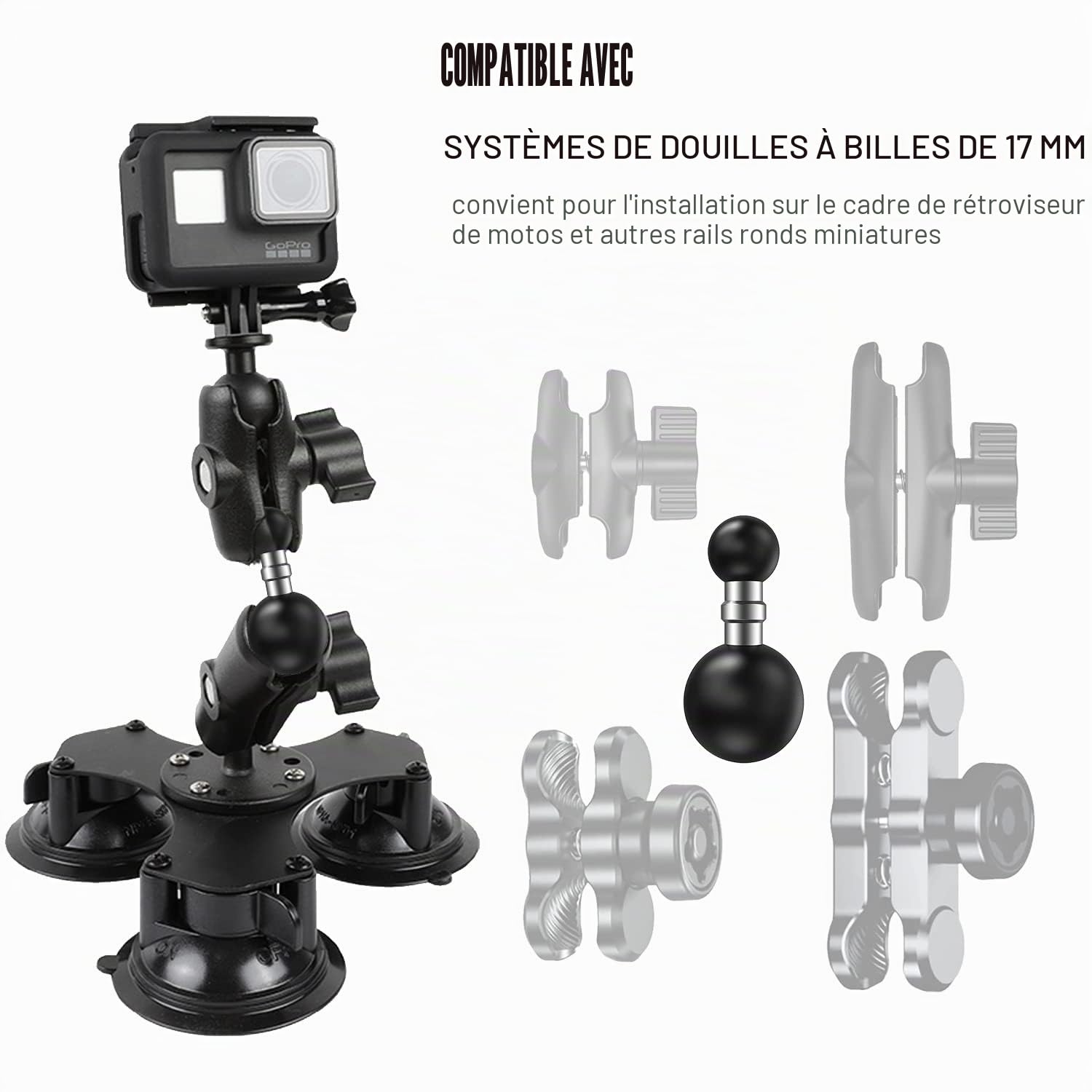 Ram Mount Moto Adaptateur de Balle à Double Tête 25 mm à 17 mm Arms de Montage à Double Boule Compatible avec RAM Dual Socket à Rotule Support GPS Moto Accessoire Velo (A)