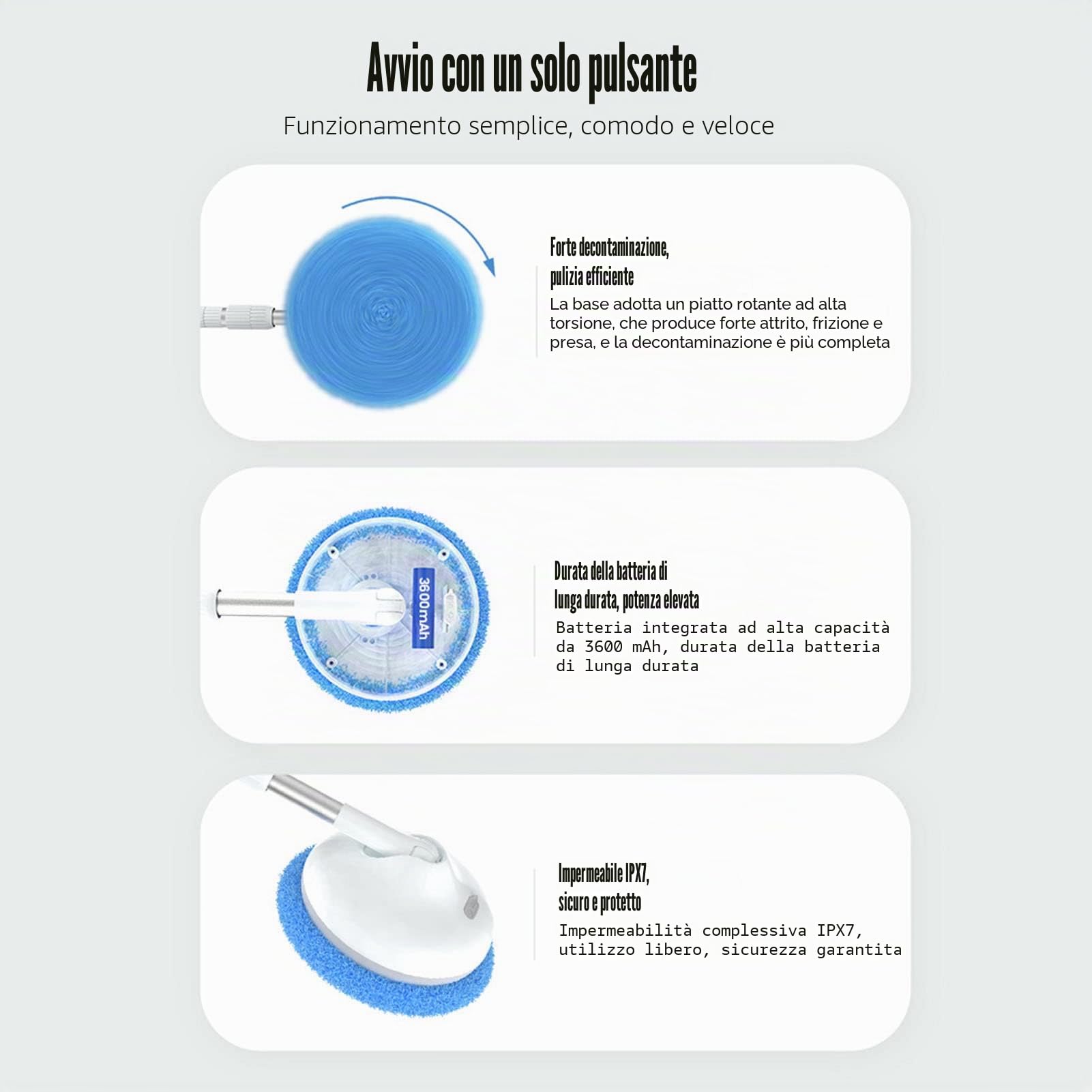 Scrubber Elettrico Senza Fili Rotante, Spazzola per la Pulizia del Vetro elettrica da 8,5 W 5 V 2 A per Finestra Blu