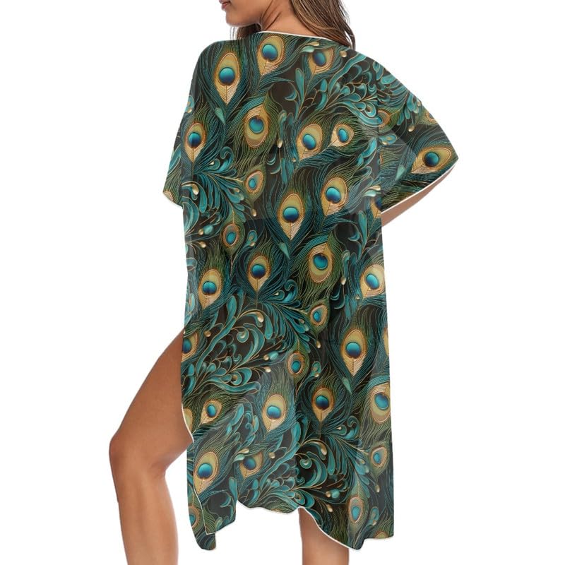 Irisjudy Women Swimsuit Cover up Open Front Beach Kimono Lightweight, Abstract Color Long Summer Swimwear Cover Ups