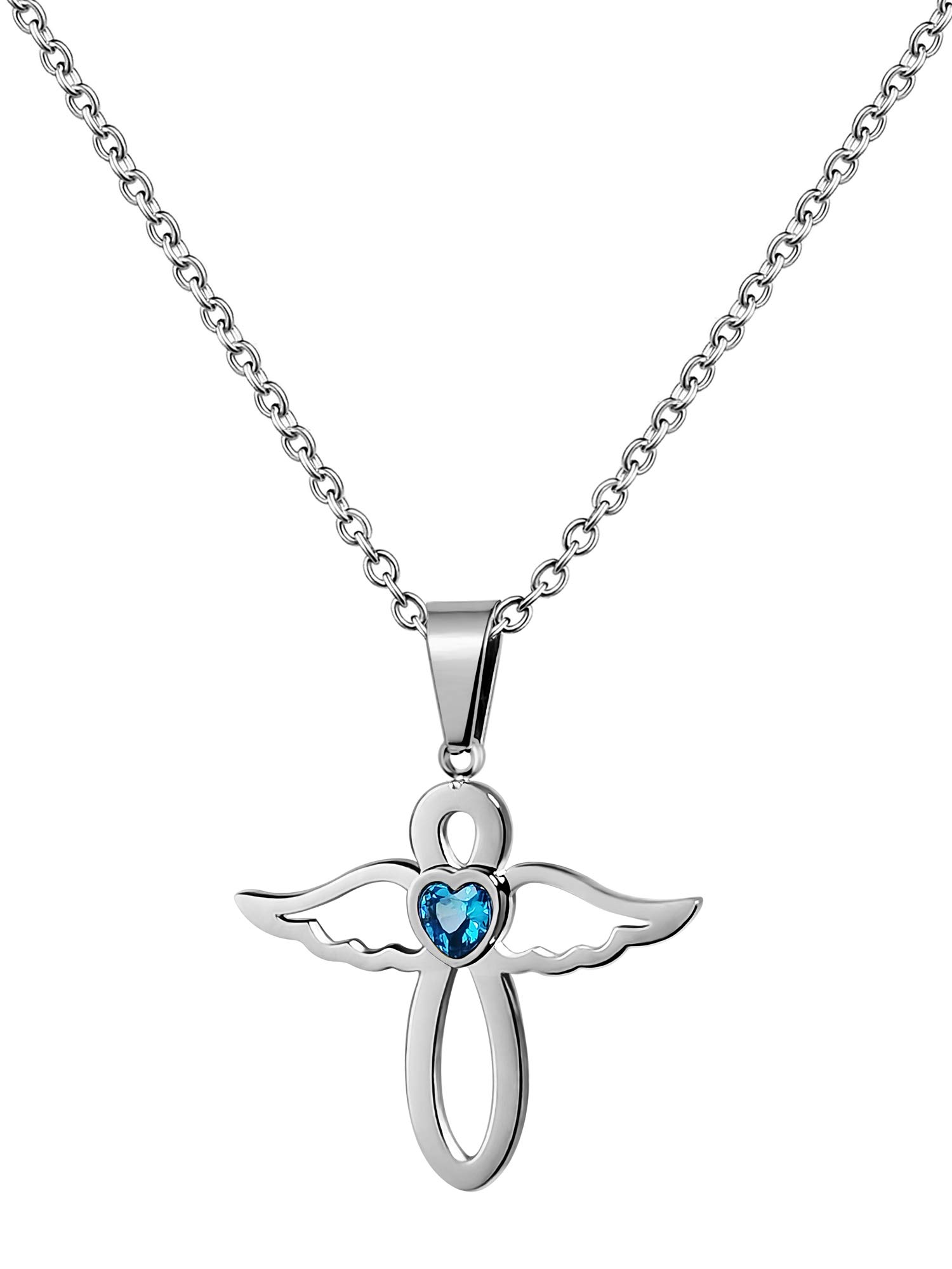 PHOCKSINJan-Dec Birthstone Necklace for Women Cubic Zirconia Infinity with Cute Angel Wing Pendant Necklace for Girls for Mum