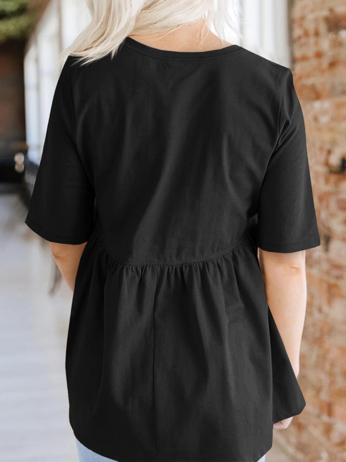 Cicy Bell Womens Summer Babydoll Tops Oversized Short Sleeve Crewneck T Shirts Peplum Casual Loose Blouse - Image 3