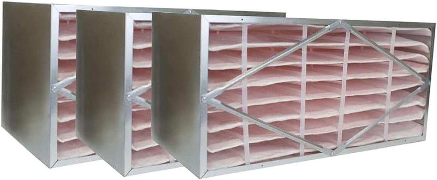Filterbuy 12x24x12 Air Filter No Header (3-Pack), Rigid Cell Box Filters HVAC (Actual Size: 11.38 x 23.38 x 11.38)