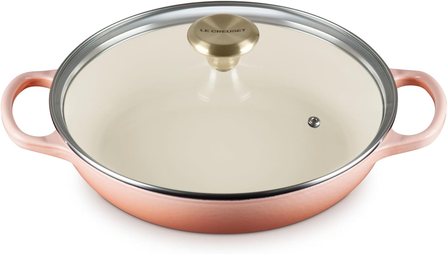 Le Creuset Enameled Cast Iron Signature Round Braiser with Glass Lid, 2.25 qt., Peche with Light Gold Knob