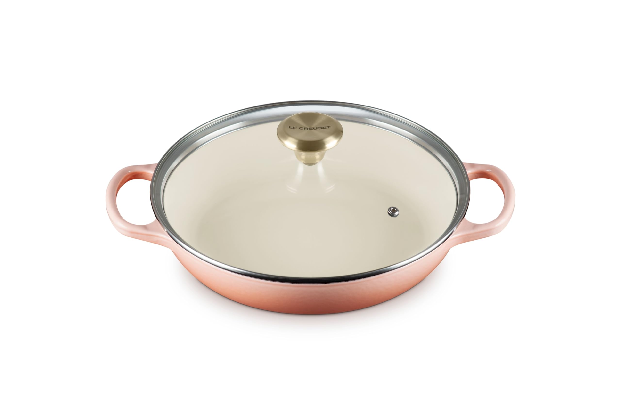 Le Creuset Enameled Cast Iron Signature Round Braiser with Glass Lid, 2.25 qt., Peche with Light Gold Knob