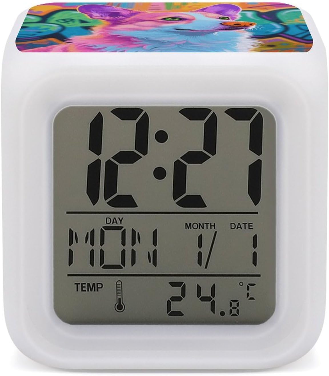 Colorful Dog Portrait Digital Alarm Clock Alarm Clock for Bedroom