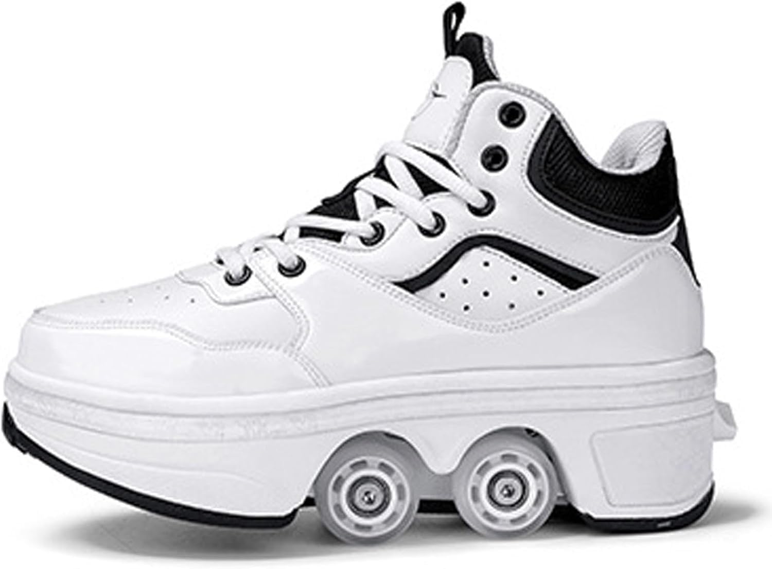 Wrotki Parkour Casual Wciągane Odkształcane Wrotki Buty Do Skatingu Z Kółkami, White, 8 UK
