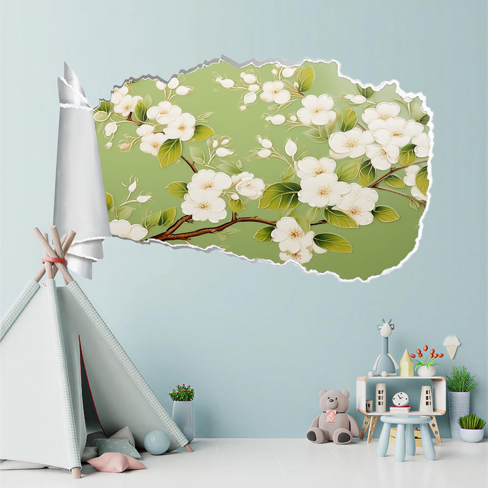 3D Durchbruch Wandtattoo Mädchen Kinderzimmer Blume Wandaufkleber Dekorative Zweigstellen Wandsticker für Junge Teenager Zimmer Wohnzimmer Schlafzimmer Wandbilder Deko