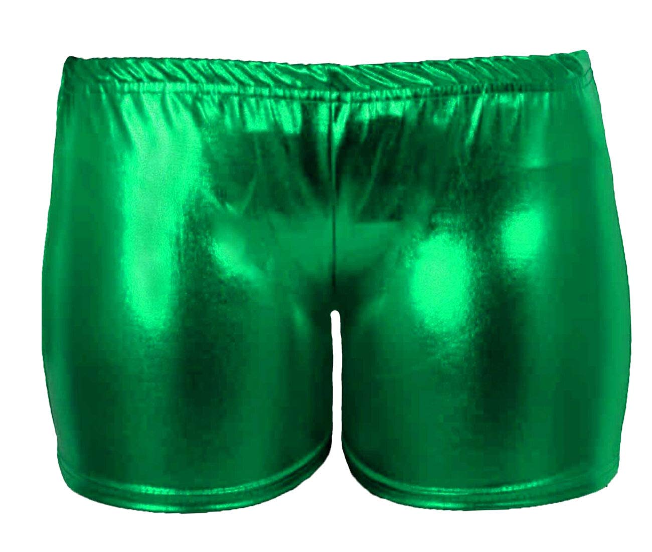 FAIRY BOUTIQUE Womens Sexy Disco Party Outfit Wet Look Mini Pant Ladies Elastic Waist Metallic Shinny Hot Pant Jade Green