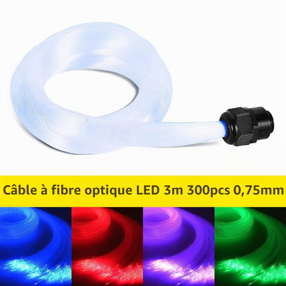 Câble à fibre optique LED 3 m 300 pièces 0,75 mm PMMA Plastic End Glow LED fibre optique pour plafond étoilé éclairage, tous les types de pilotes Light Engine (sans moteur à fibre optique)