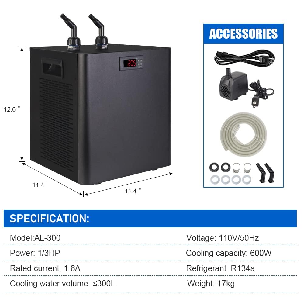 Refrigerador de acuario, enfriador de acuario, acuario, refrigerador, calefacción, máquina, sistema de enfriamiento de acuario para medusas-arrecifes de coral, camarones, plantas de agua