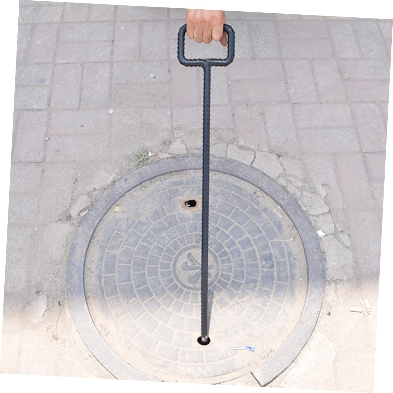 Happyyami Manhole Hook Tool T-Shape Pull Hook for Manhole Cover Lifting Outdoor Use