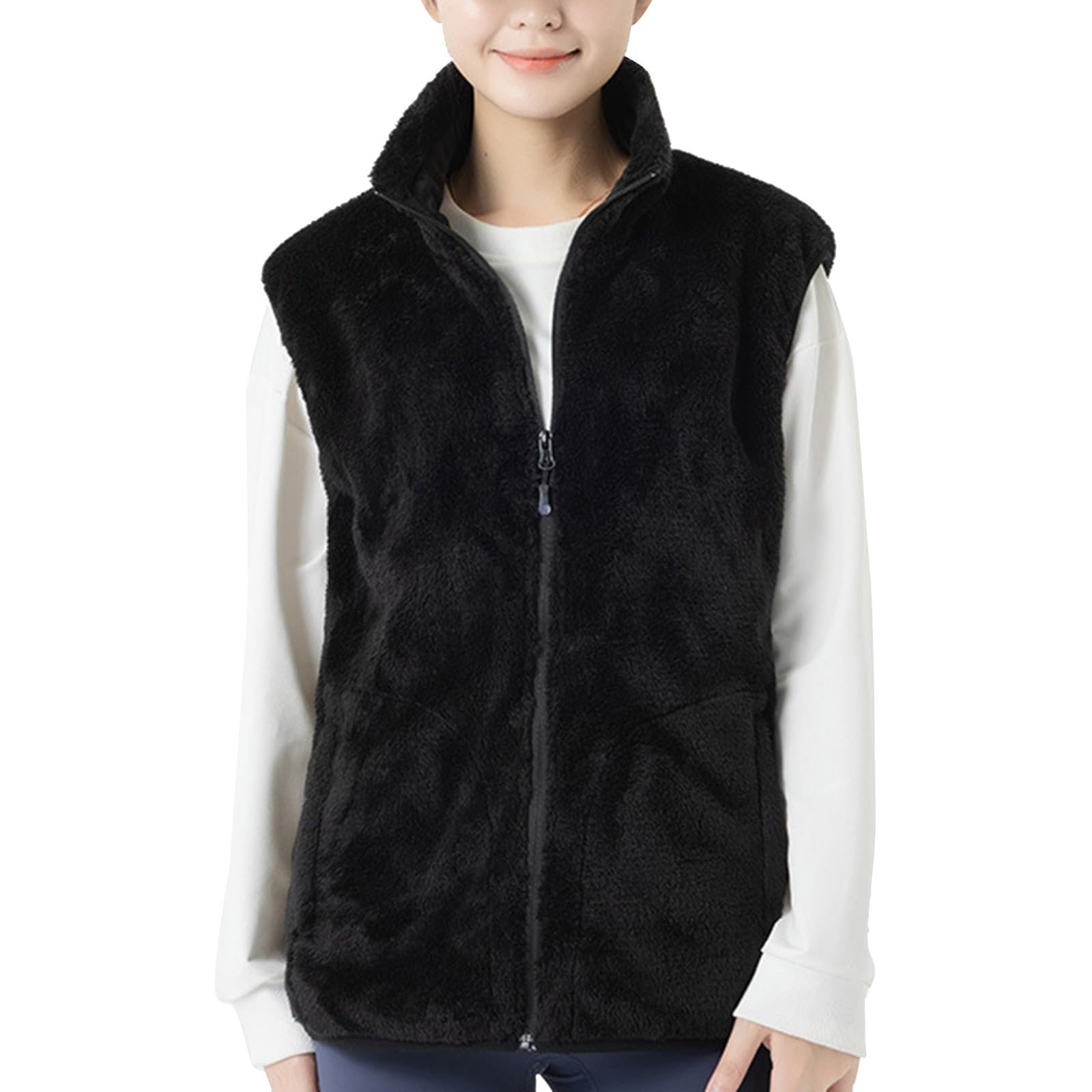 Generisch Manteau d'hiver chaud en polaire pour femme - Gilet chauffant - Résistant au froid - Avec fonction de chauffage électrique - Veste de transition élégante pour activités et voyages (noir, L)