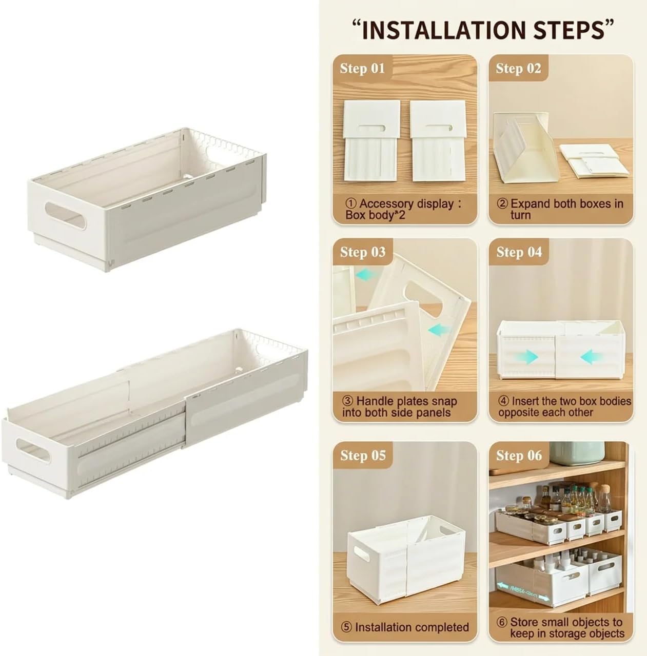 2 Pack Expandable Plastic Storage Boxes, Multi-Purpose Folding Organizer, Drawer Storage Divider For Bedroom, Kitchen And Snack Storage (m)