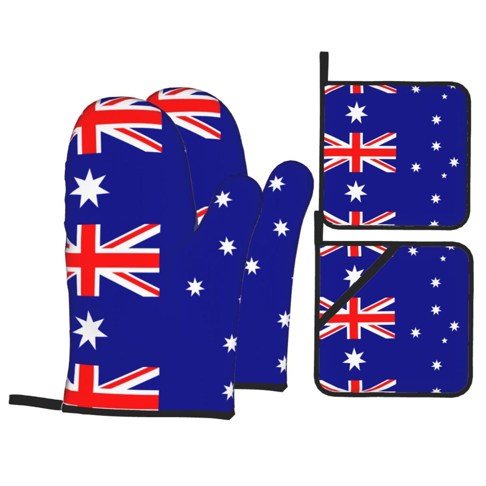 WHJSHOP Australian flag Prints Oven Mitts & Pot Holders Set - Waterproof Kitchen Layers & Heat Resistant - Durable Covers for Safe Cooking & Easy Cleanup