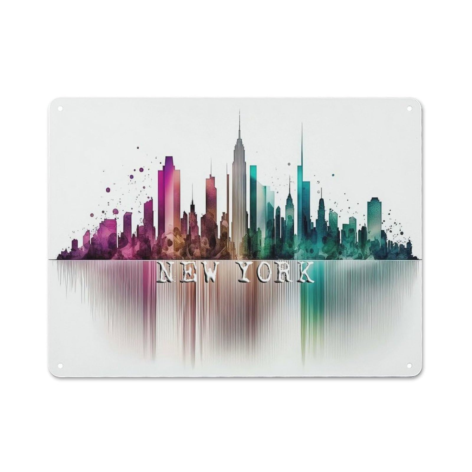 Junmoney Style-23 Decorative Tin Sign With New York City Skyline Art Design 30X40cm, Farmhouse Cottage Wall Art For Farmhouse Kitchen, Pantry Or Dining Area