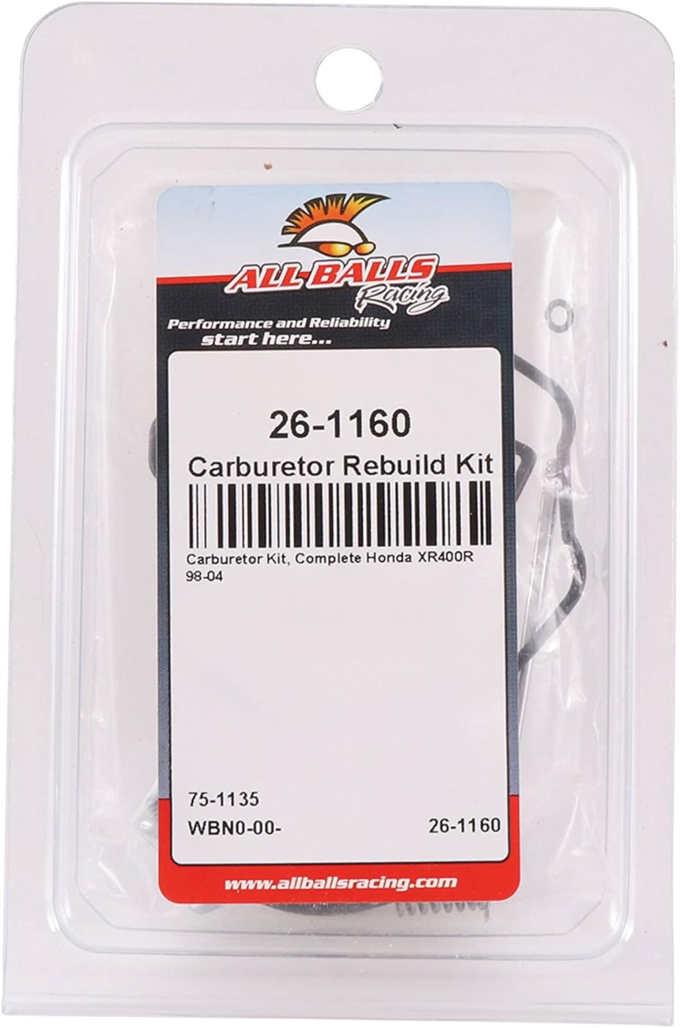 All Balls Racing Carburetor Rebuild Kit 26-1160 Compatible With/Replacement For Honda XR400R 1998-2004