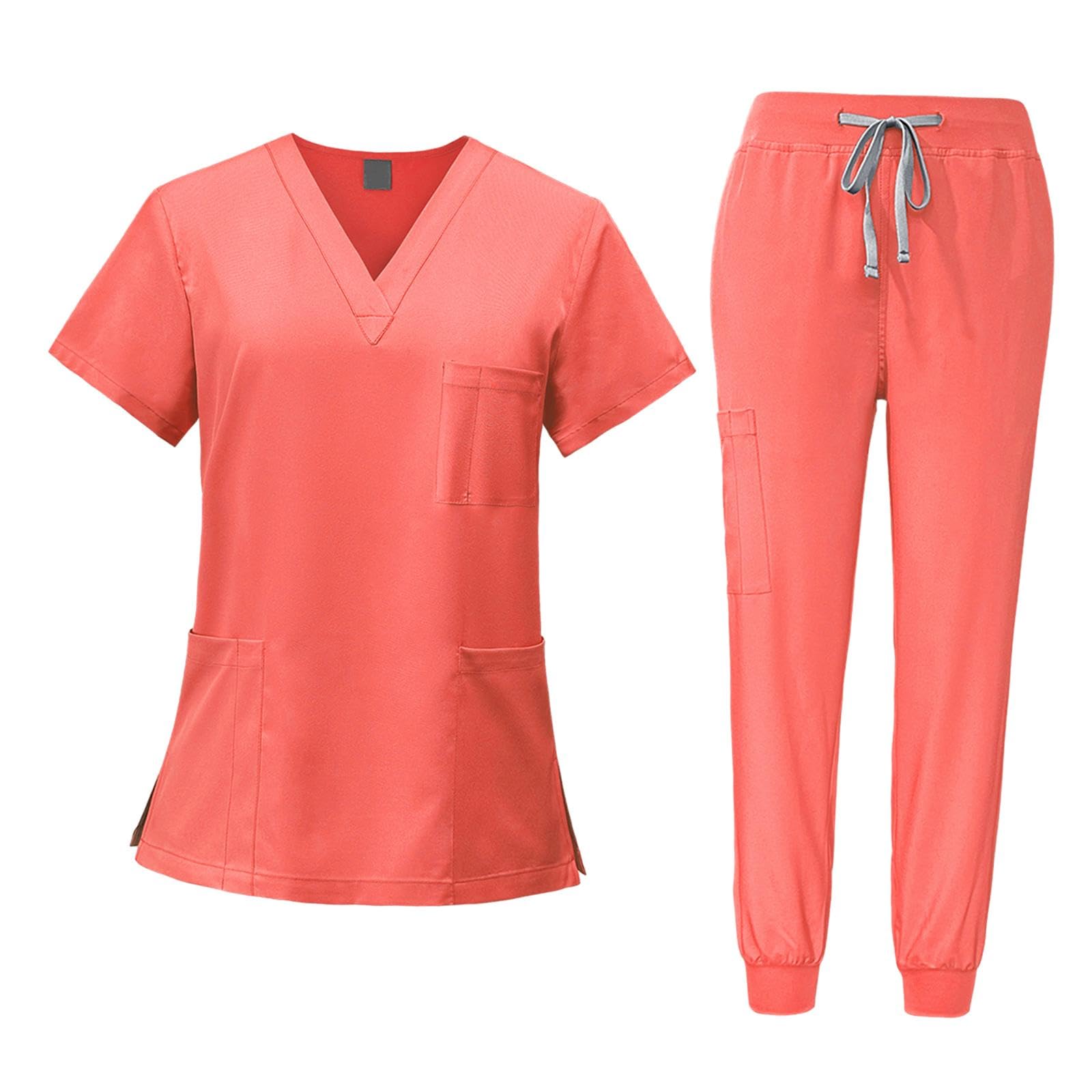 kowaku Uniforme de Enfermera Conjunto Trabajo Mujer Pantalón Blusa Poliéster Suave Ligero Función Antibolsa Secado Rápido Adecuado para Enfermería Estética P