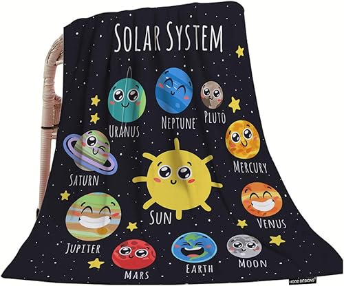 HGOD DESIGNS Manta espacial, lindo sistema solar, sol, luna, Plutón y planetas en el espacio, manta decorativa suave y cálida para bebés, niños
