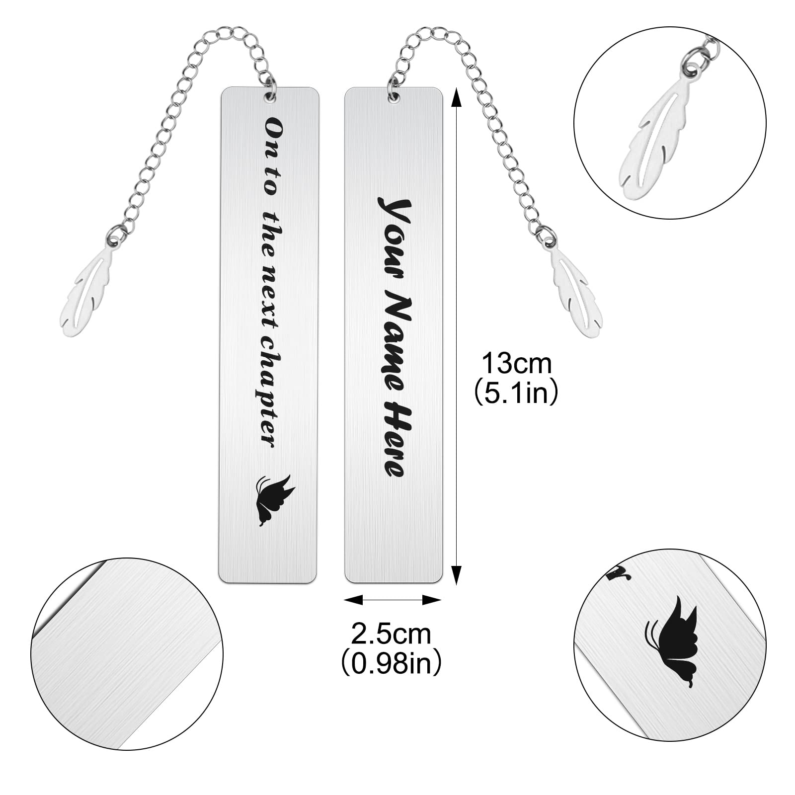 Segnalibro In Acciaio Inossidabile Con Ciondolo Piuma - Regalo Per Amanti Dei Libri 'On To The Next Chapter' - Foto 12