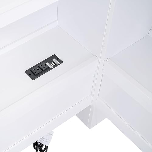 Miniatura 7 de Harper & Bright Designs Sofá cama de tamaño individual, marco de cama individual de madera con estanterías en forma de L y puertos USB, sofá cama