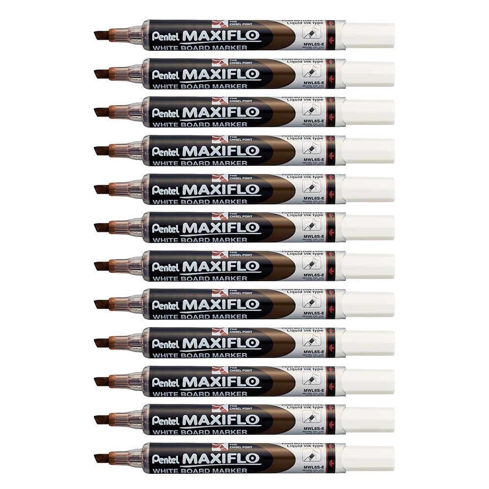 Pentel MWL5S 12 Stück Trocken abwischbare Marker Whiteboard Keilspitze Durchschnitt Flüssigtinte braun
