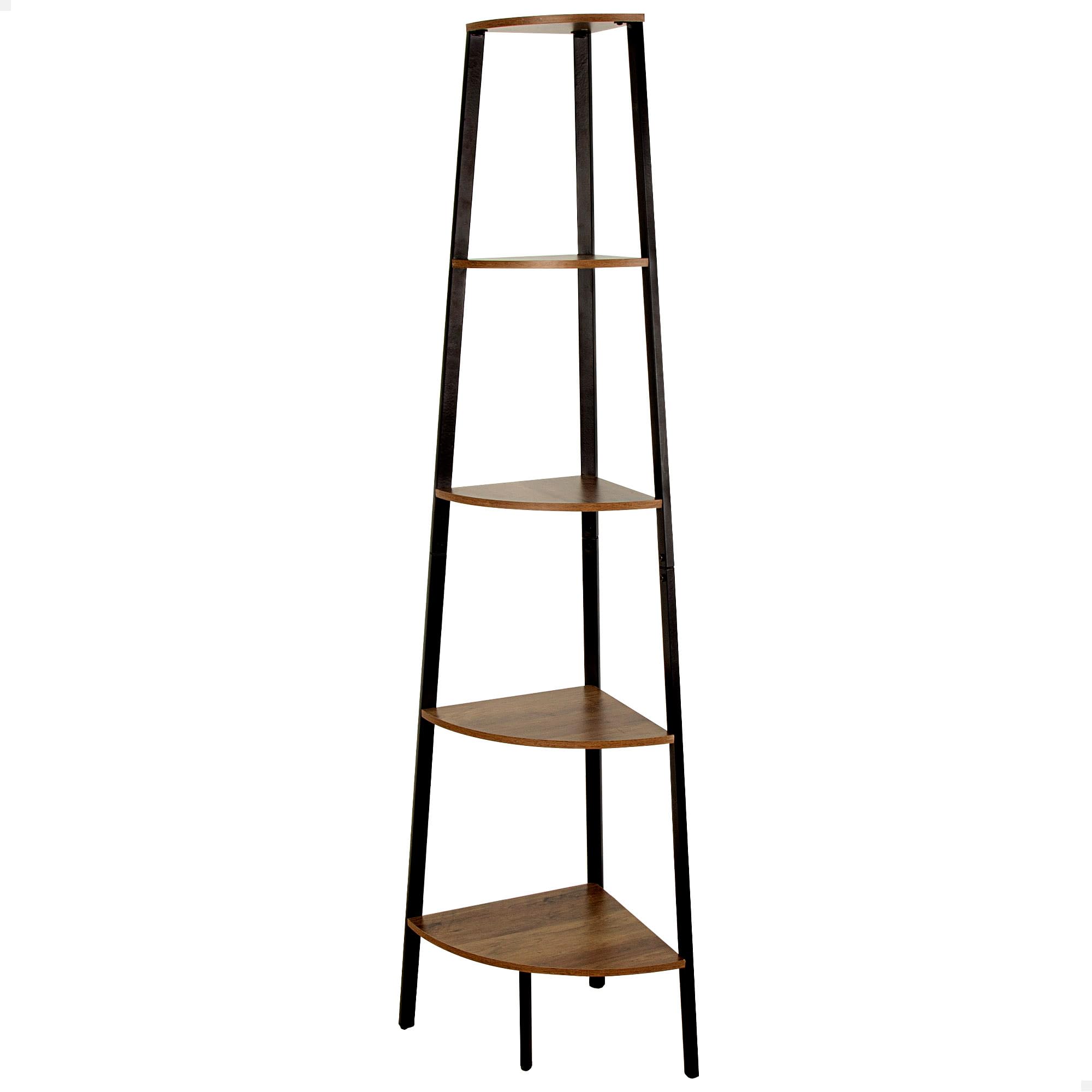 AKTIVE MAX Home Estantería esquinera, 30x30x135 cm, con 5 Niveles, Acero, Madera, Fácil Montaje, Almacenaje, Organización, Estanterías Altas, Decoración, Dormitorio, Salón, Baño (18459)