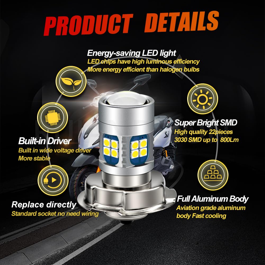 Ruiandsion 1 x żarówka LED P26S DC 6 V, 12 V, 24 V, biała, super jasna, 6000K, 3030, 22SMD, chipy LED, z soczewką do motocykla, reflektorów motocyklowych