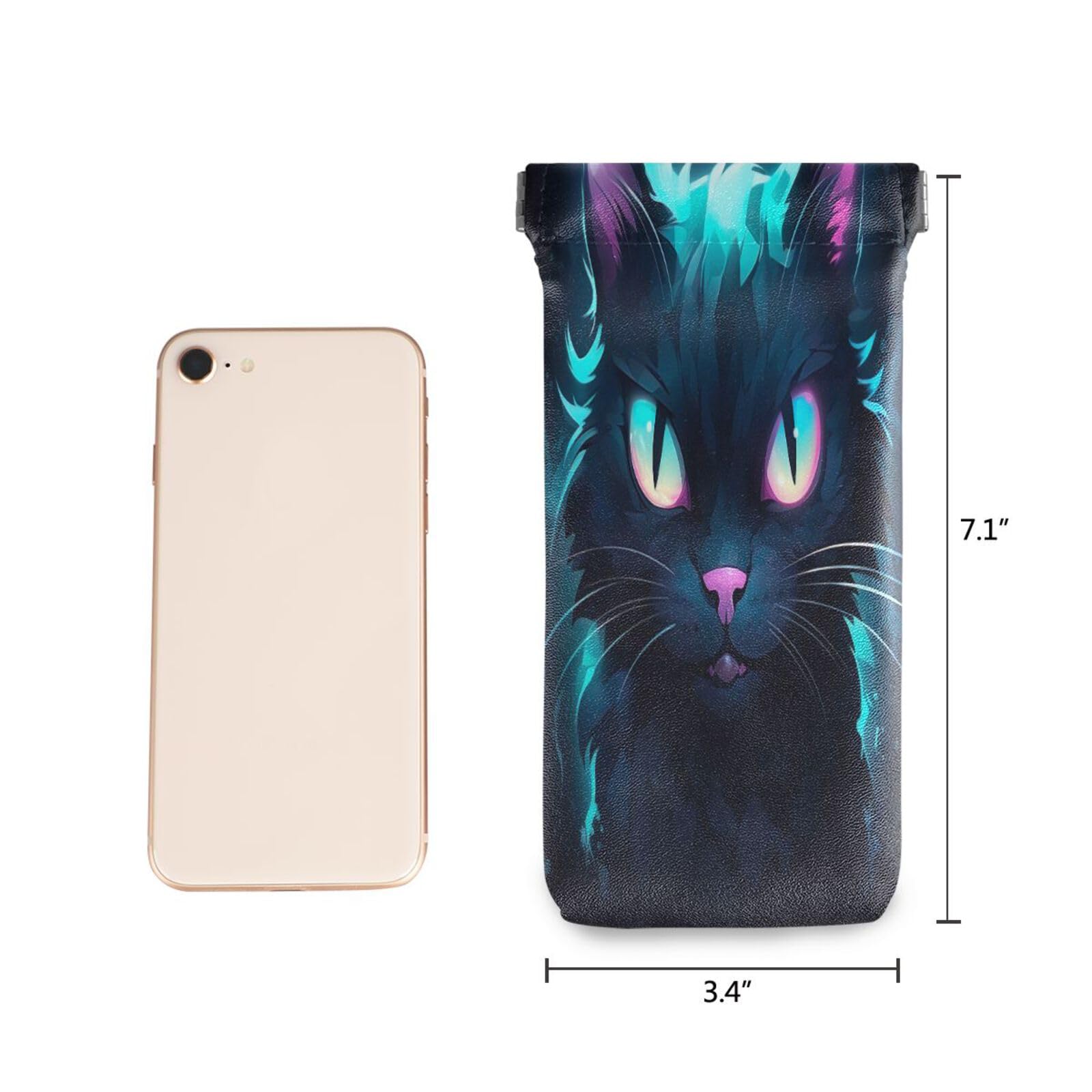 FLildon Wild Cat Blue Eyeglasses Pouch Squeeze Top Sunglasses Case Soft PU Leather Eyeglass Bag for Men Women