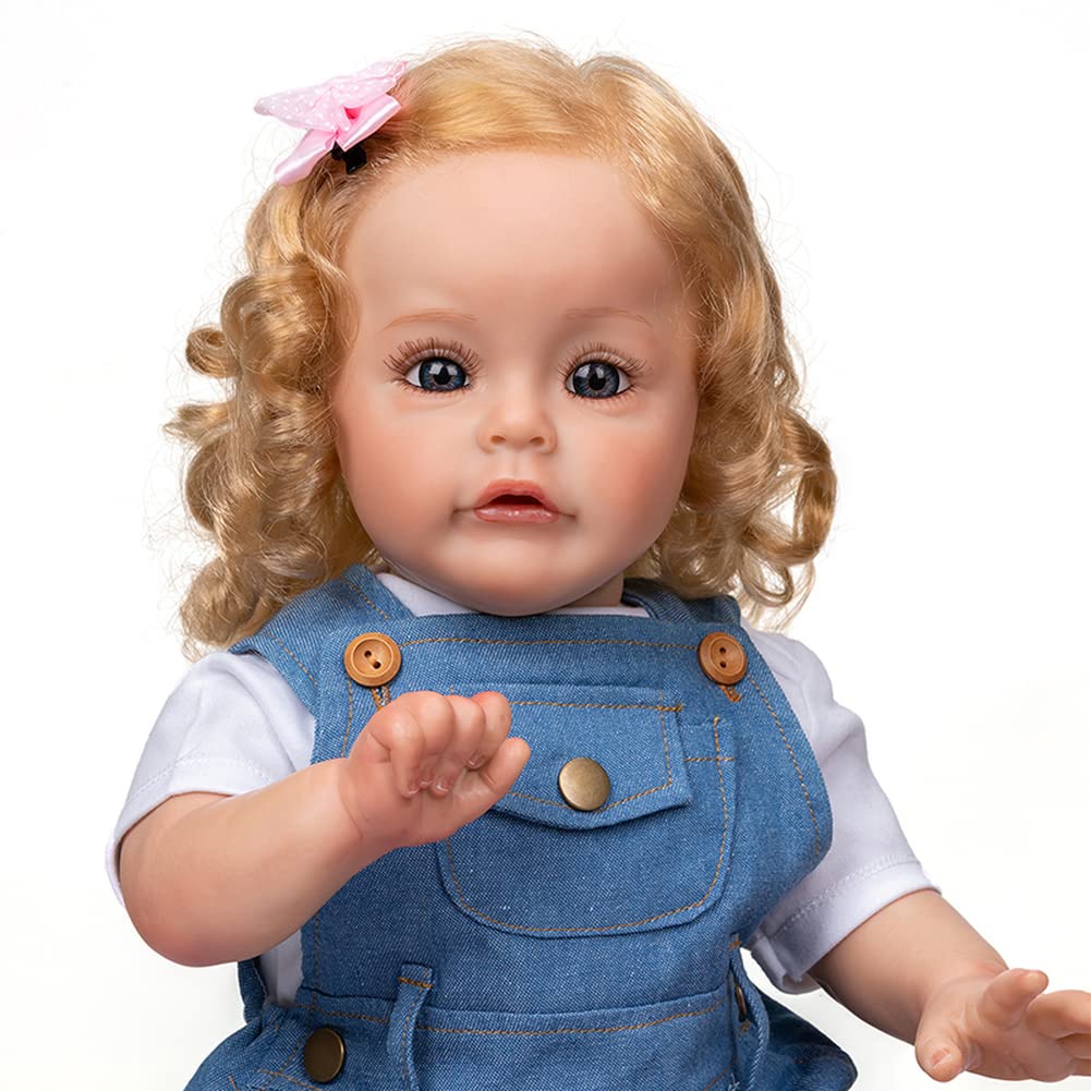 LONIAN 24 cale 60 cm Reborn Baby Dolls Girls Realictic Handmade Miękki silikon winyl Reborn Babies Maluch Lalki prawdziwe życie noworodka zabawki dla niemowląt prezenty świąteczne (niebieskie oczy)