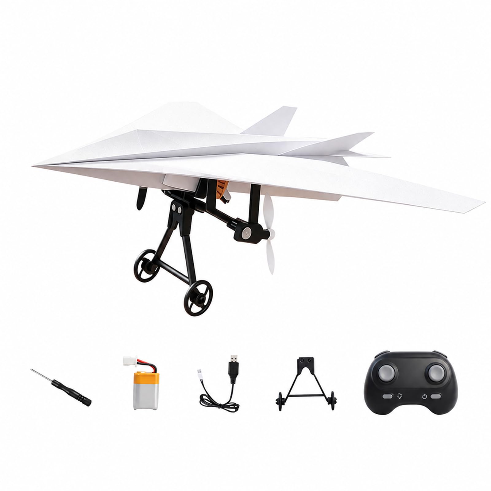 STARHMLUX DIY Remote Control Paper Airplane Motor Kit 2.4G RC Electric Folding Flying Aircraft Launcher Science Tech Aerodynamics Mechanical Engineering Model Set for Hobbyists Black