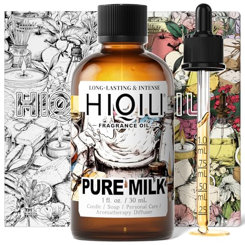 Image of HIQILI Pure Milk Fragrance Oil for Soap Making & Body Wash - 1 Fl Oz | Long-Lasting Scent, Suitable for Home Diffuser, Making Candle, Scrub, Skin Product, Pet Safe, Graduated Dropper Included