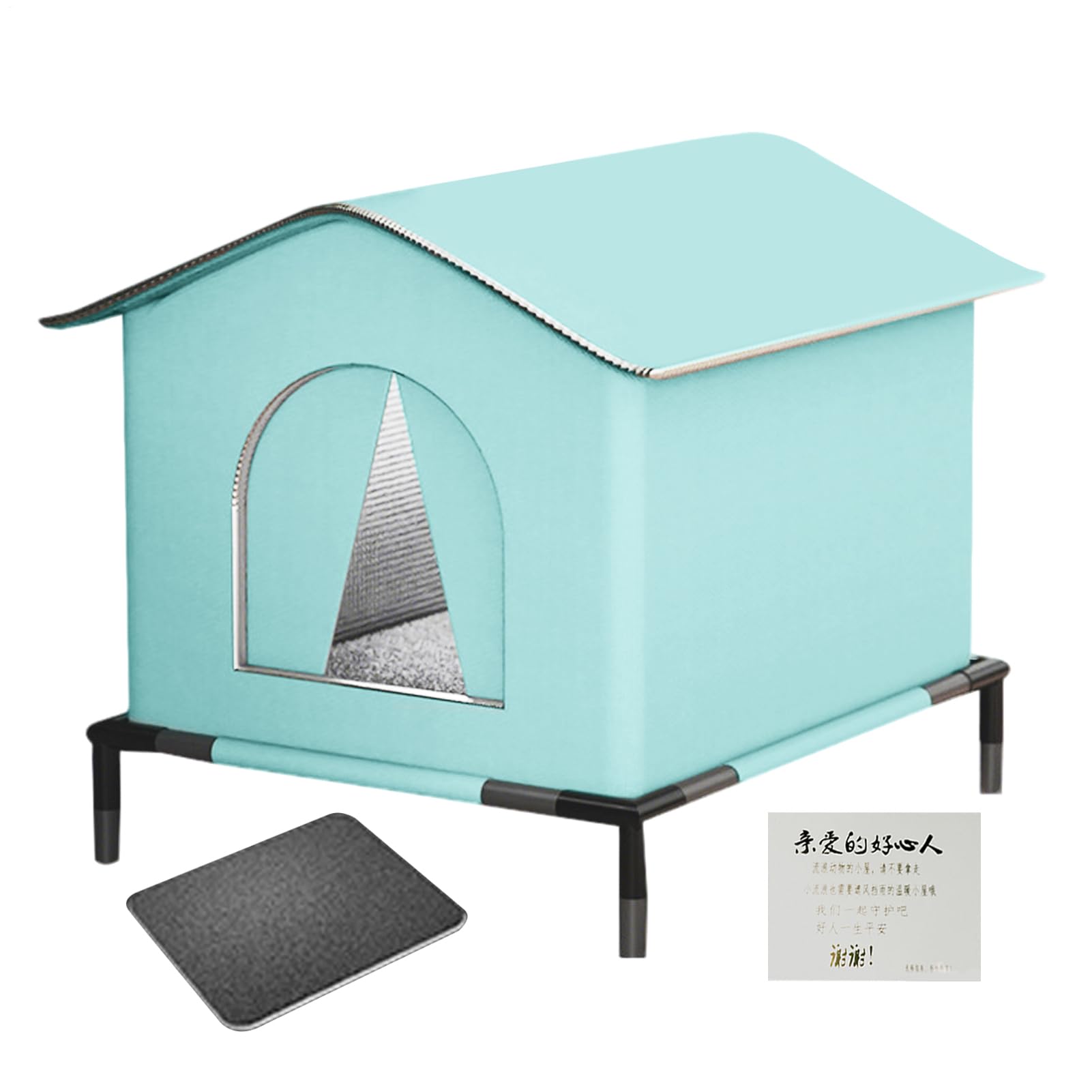 Outside Cat House, Warm Pet Nest Shelter for Winter with Mat and Doors, Insulated Warm Pet Kitten Nest Cave for Patio Backyard Garden Lawn Yard Porch