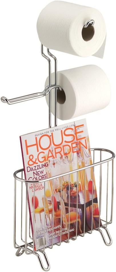 InterDesign Classico Free-Standing 3 Roll Toilet Paper Holder and Magazine Rack –Bathroom Organizer - Chrome