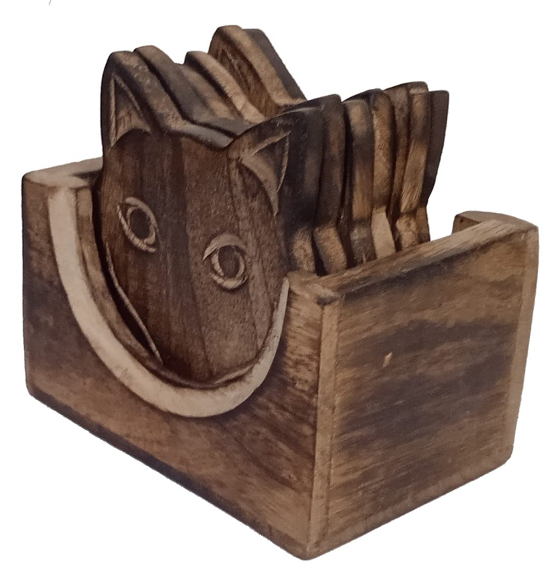 Purpledip Wooden Coaster Set Jungle Fox: 6 Wild Animal Design Coasters In Distress Finish (12605), Multicolor - Image 2
