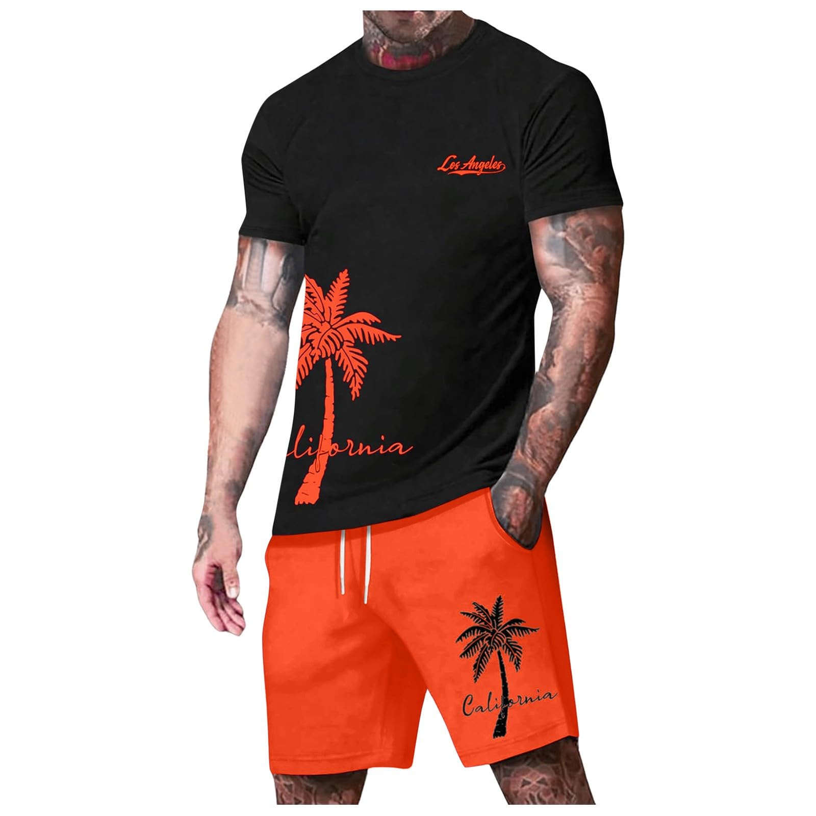 Generisch Ensemble 2 pièces T-shirt à manches courtes et short pour homme avec imprimé sexy boutonné et pantalon quart