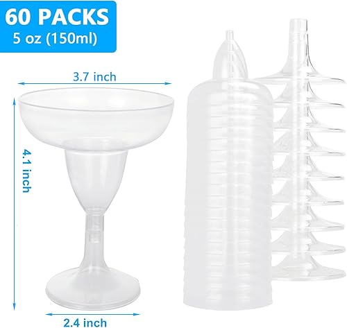 Miniatura 2 de 60 vasos de plástico de Margarita desechables de neón, vasos de cóctel de 5 onzas, vasos de plástico para fiesta, 5.1 fl oz transparentes sin tallo,