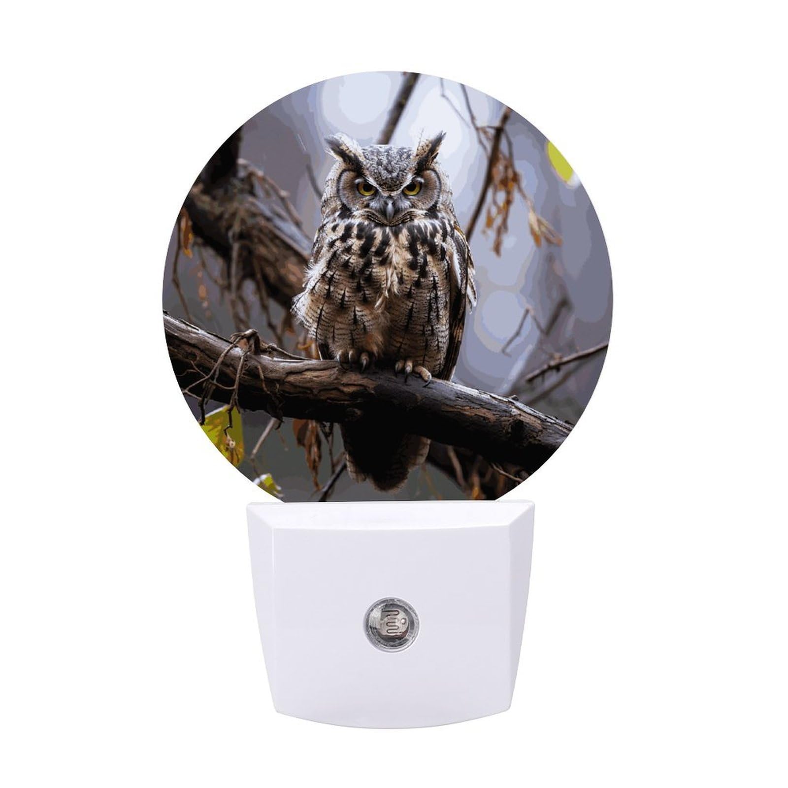 LDGSUPH - Owl on a branch LED night light with 0.5W smart night light sensor, plug-in night light, dusk to dawn sensor, energy saving small lights, light