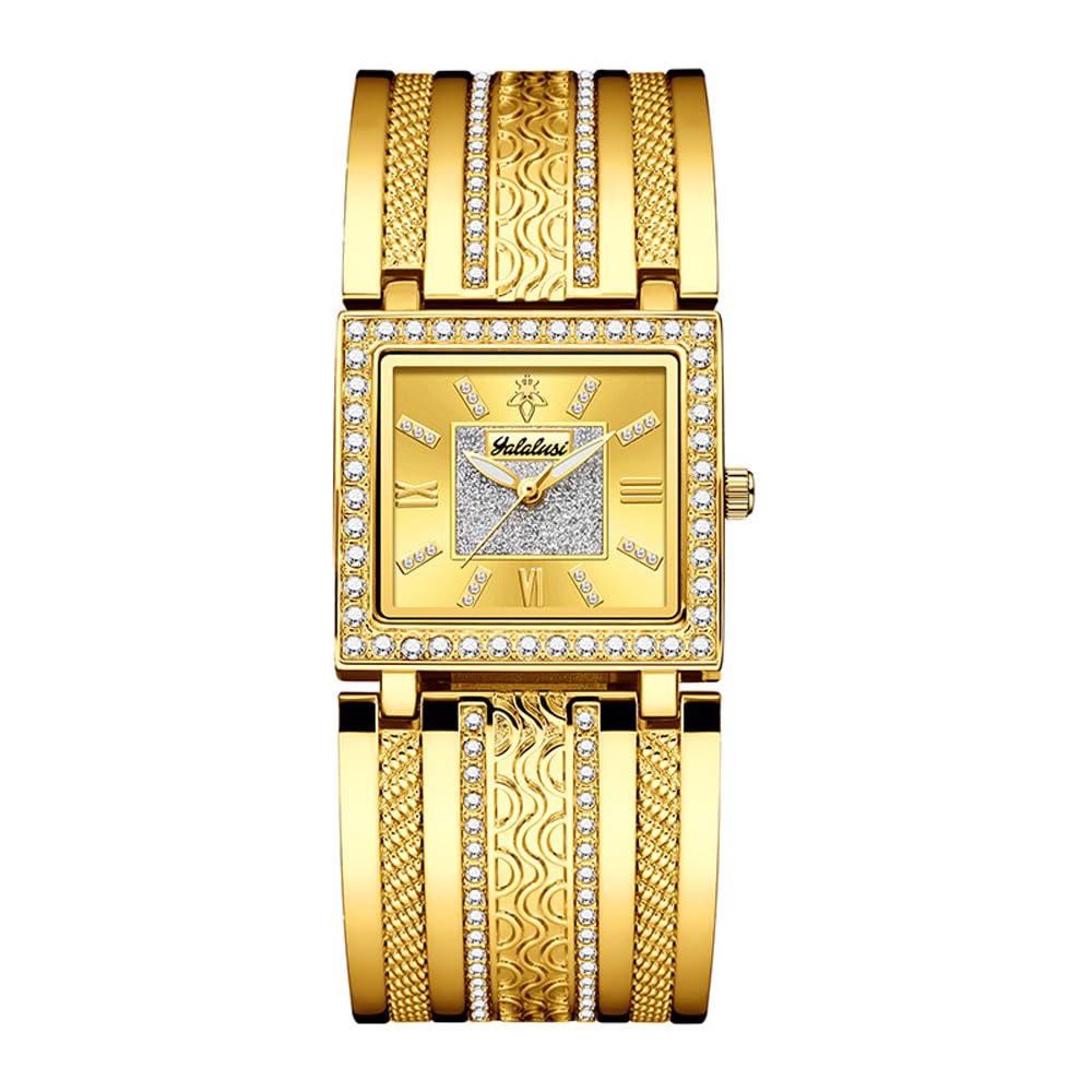 Orologio da polso analogico al quarzo da donna, quadrante quadrato con cristalli, con scatola