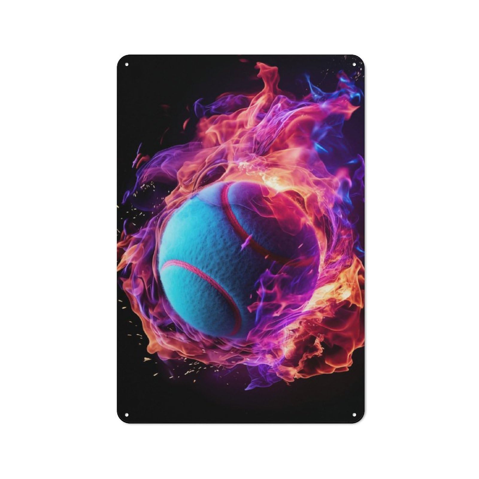 Junmoney Flame Engulfed Tennis Ball Retro Metal Wall Sign 30X20cm With For Café Or Home Bar, For Café-Style Decor Fans