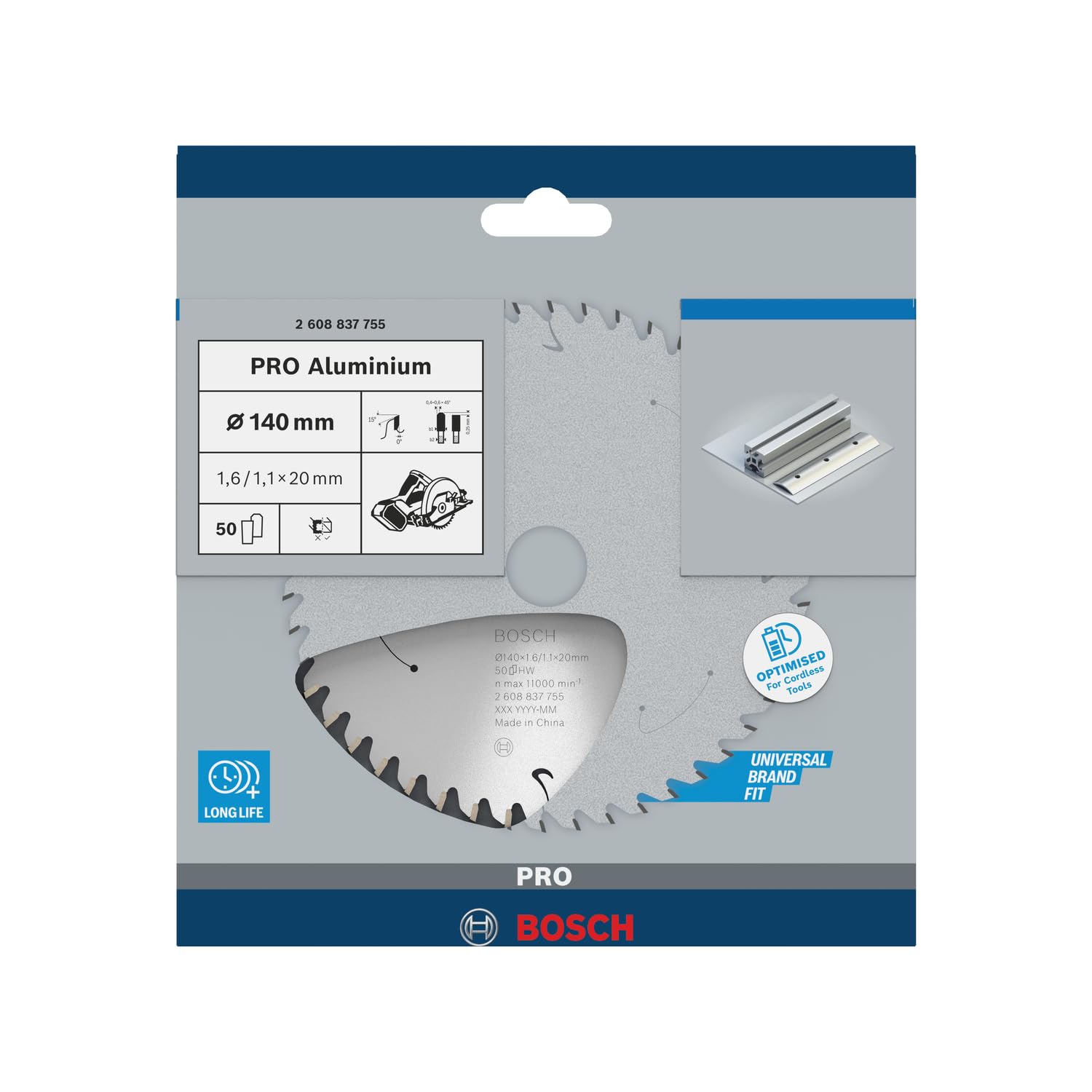 Bosch Professional Disco de sierra circular Standard for Aluminium (aluminio, 140 x 20 x 1,6 mm, 50 dientes, accesorio de sierra circular sin cables)