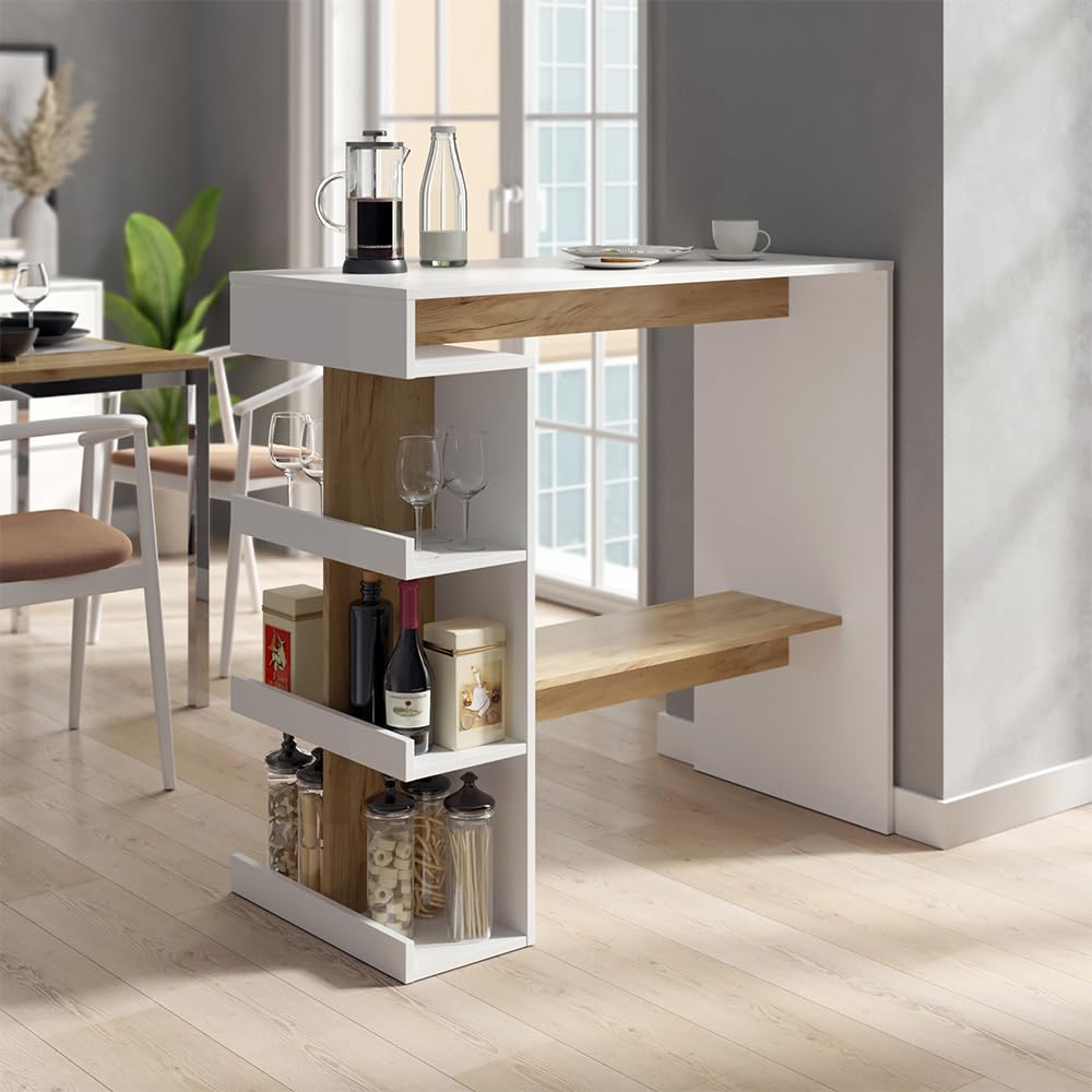 Vicco Bartisch Dana, Weiß/Goldkraft Eiche, 108 x 50 cm, mit offenen Ablagen zur Nutzung als Stehtisch