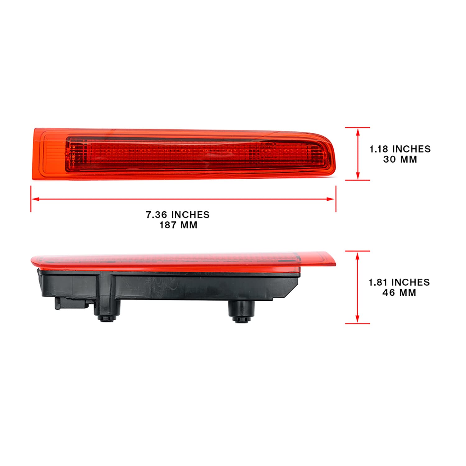2x LED troisième feu stop à montage haut feu stop pour V-W T5 T6 T6.1 Transporter Panel Van Multivan Caravelle (avec portes jumelles arrière) arrière central haut niveau 3ème feu stop rouge lentille
