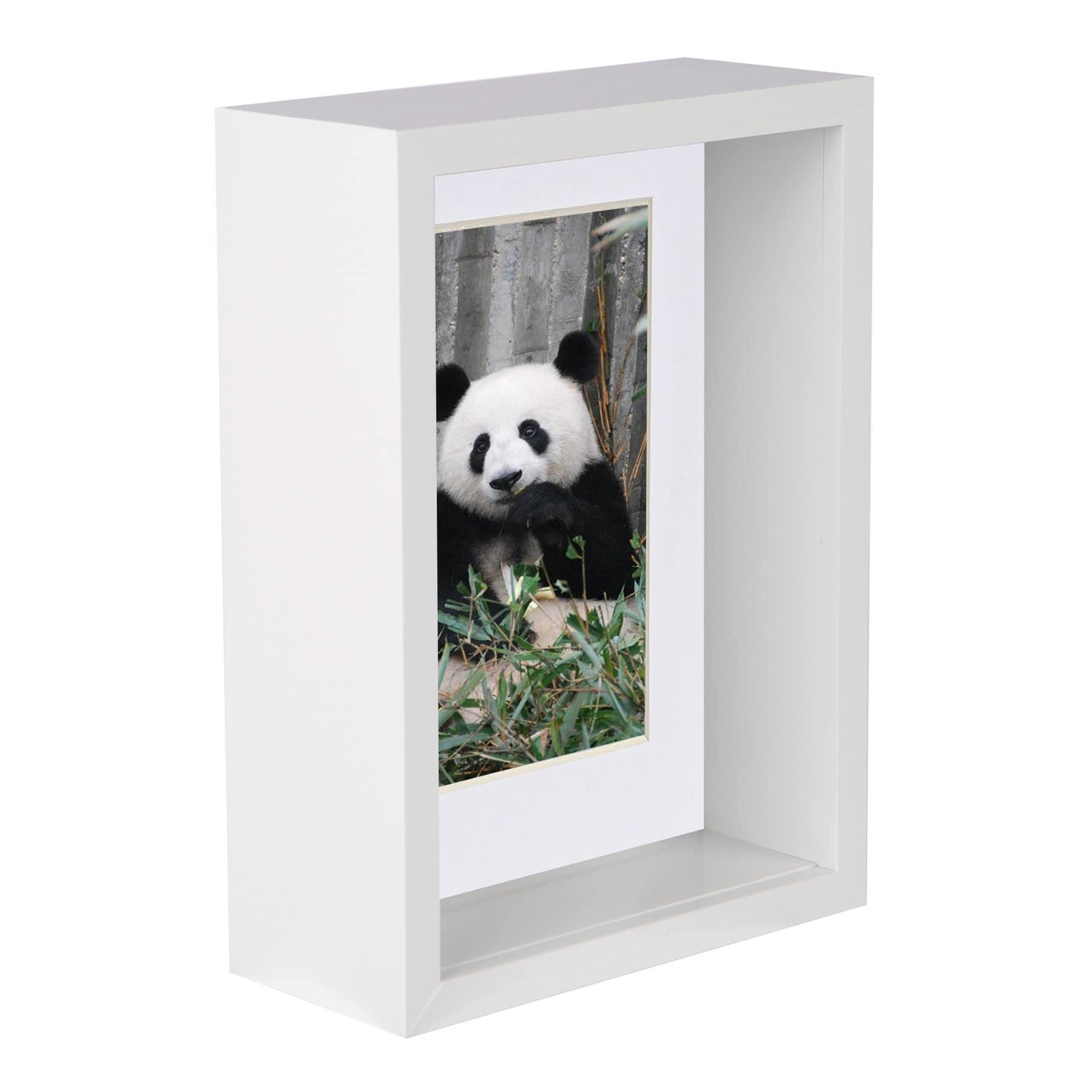 Nicola Spring 1x White 5 x 7 inch 3D Deep Box Wooden Photo Frame with White 4 x 6 inch Mount - Standing Hanging Craft Shadow Memory Picture Display Case for Flowers Crafts Art Medal