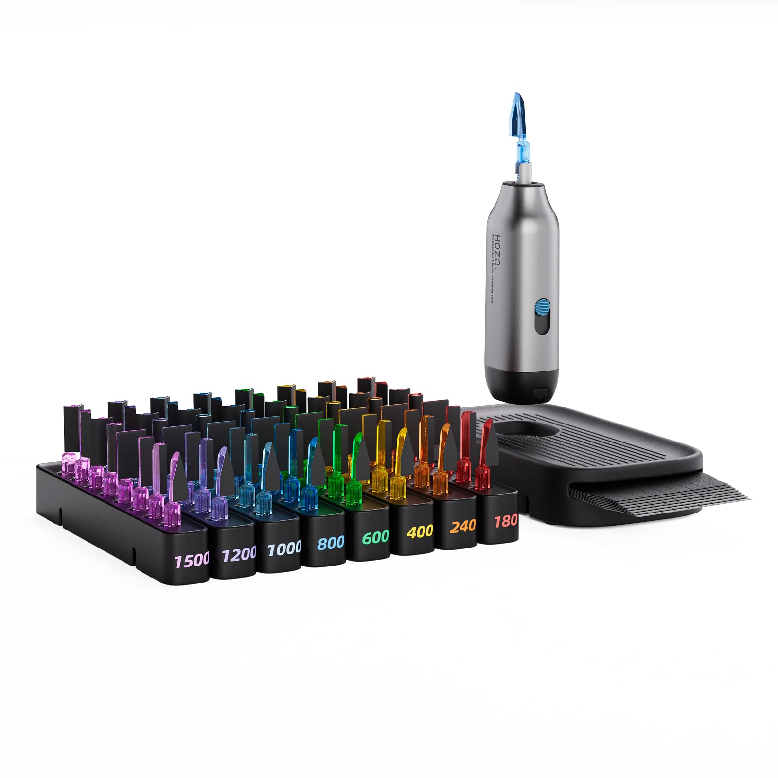 HOZO NeoSander Premium Combo – Mini Reciprocating Detail Sander Kit with 64 Color-Coded Sanding Heads, Charging Dock & Basic Sandpaper Set, Gift Idea for 3D Printing, Model Makers & DIY Enthusiasts