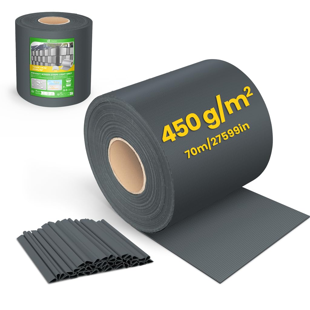 VOUNOT® Brise Vue Occultant Clôture en PVC 450 g/​m² Protection Visuelle pour Jardin Lamelle Occultation 19 cm x 70 m avec 40 Clips de Fixation pour Panneau Grillagé Clôtures Rigides Anthracite