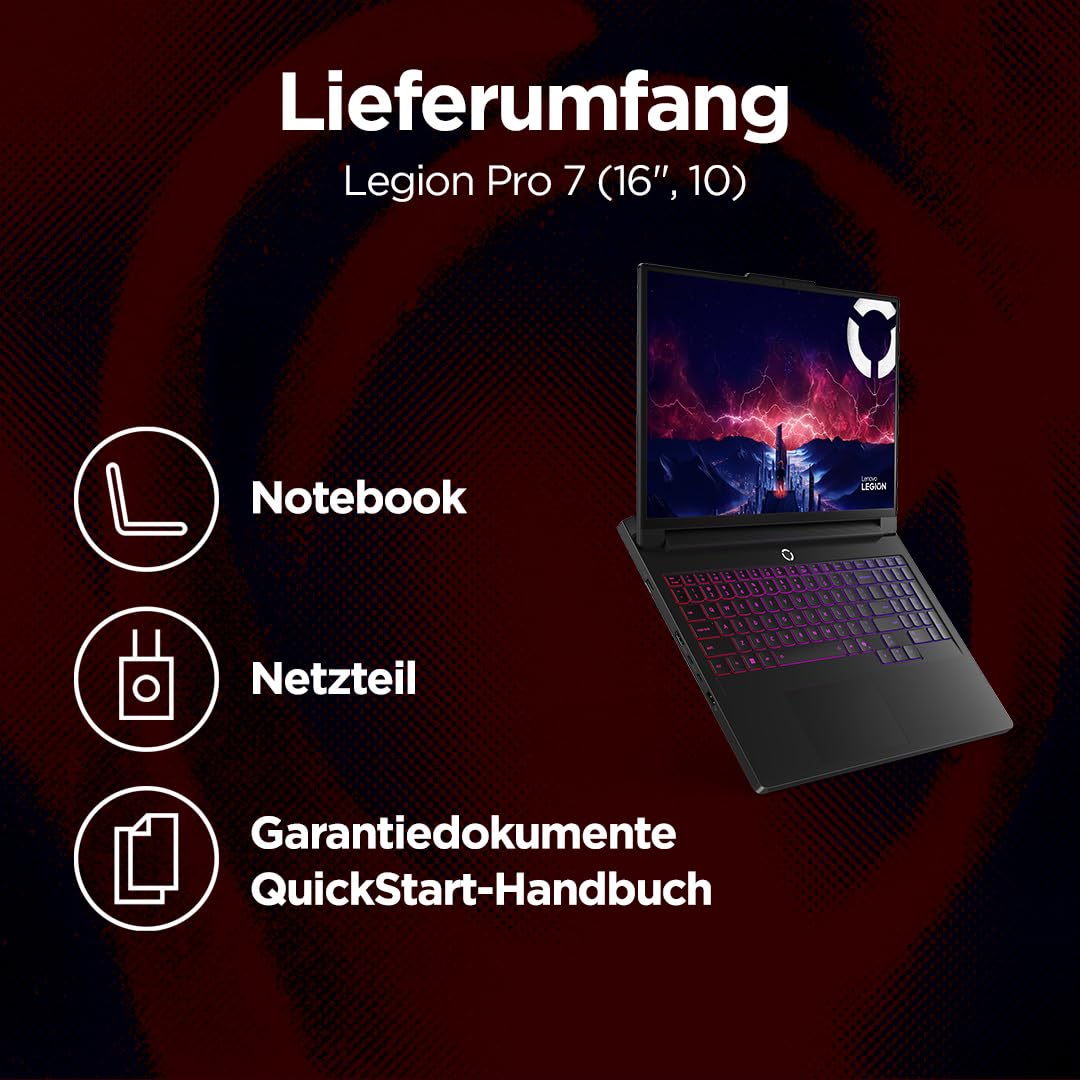 Lenovo Legion Pro 7 Gaming AI Laptop | 16" WQXGA OLED 240Hz Display | AMD Ryzen 9 9955HX3D | 32GB RAM | 1TB SSD | NVIDIA GeForce RTX 5080 | Windows 11 | QWERTZ | Schwarz | 3 Monate GamePass
